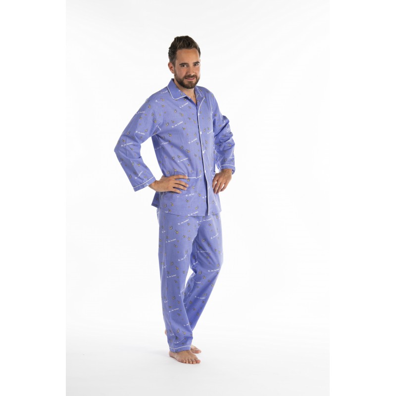 Pyjama Homme long,Pyjama 100% coton à manches longues pour homme