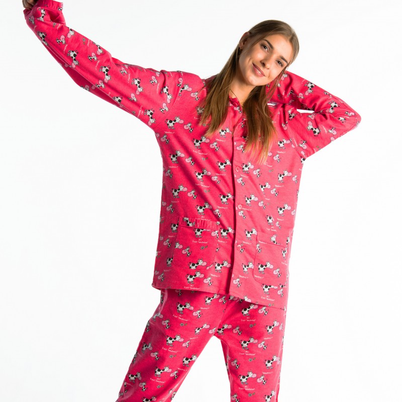Pyjama d'hiver long pour femmes en pilou VACHE