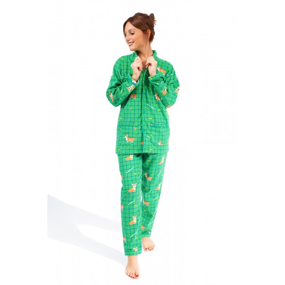 Pyjama femme en flanelle pour l'hiver CORGI vert