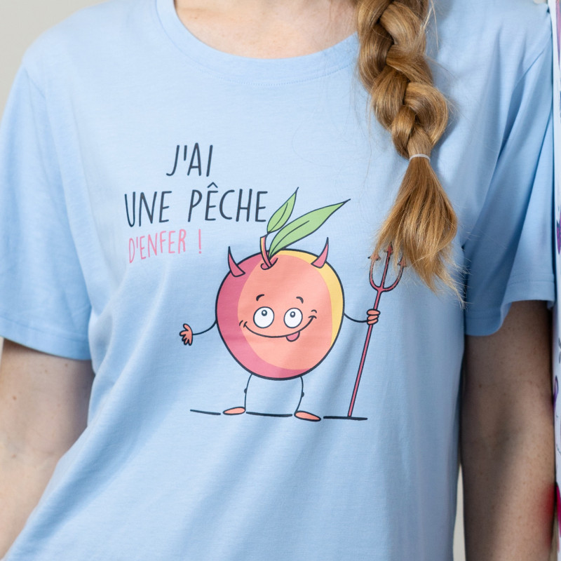 Lange zomerpyjama voor kinderen t-shirt met  korte mouw PERZIK.