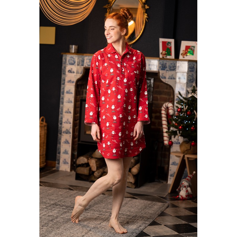 Chemise de nuit hiver flanelle dames rouge Joyeux Noel