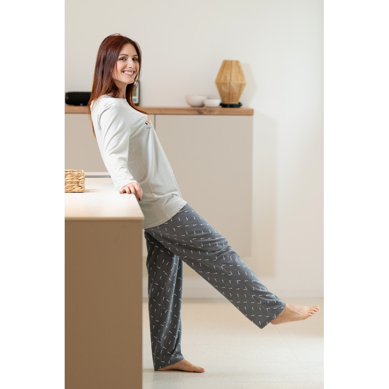 Lange grijze pyjama voor dames 'GOURMET' in jersey