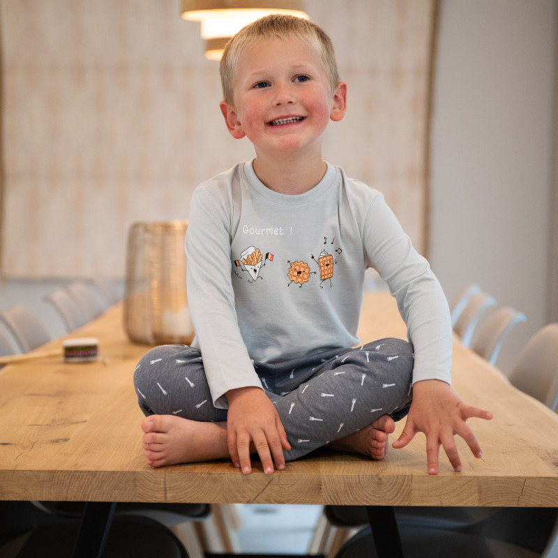 Lange grijze kinderpyjama 'GOURMET' in jersey