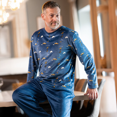 Pyjama hiver polaire bleu homme LA NUIT TOMBE