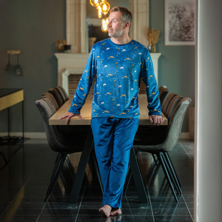 Pyjama hiver polaire bleu homme LA NUIT TOMBE