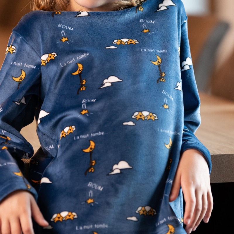 Pyjama hiver polaire bleu enfant LA NUIT TOMBE