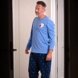 Pyjama d'hiver jersey/flanelle pour hommes bleu nuit avec des skieurs.