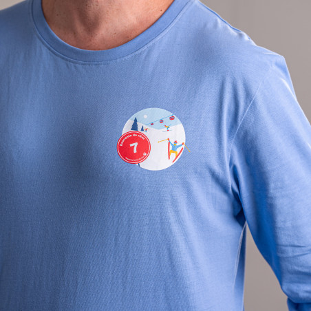 Pyjama d'hiver jersey/flanelle pour hommes bleu nuit avec des skieurs.