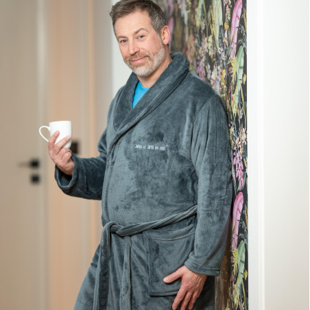 Peignoir bien chaud en polaire pour homme couleur gris clair