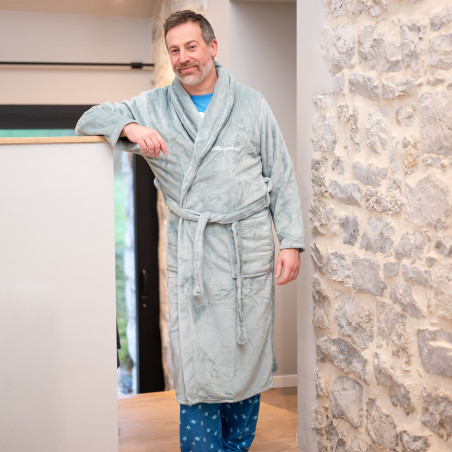 Peignoir bien chaud en polaire pour homme couleur gris clair